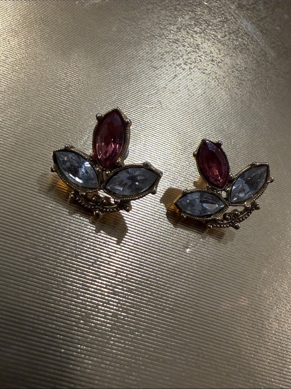 Gold Tone Earrings with Pink and Clear Stones